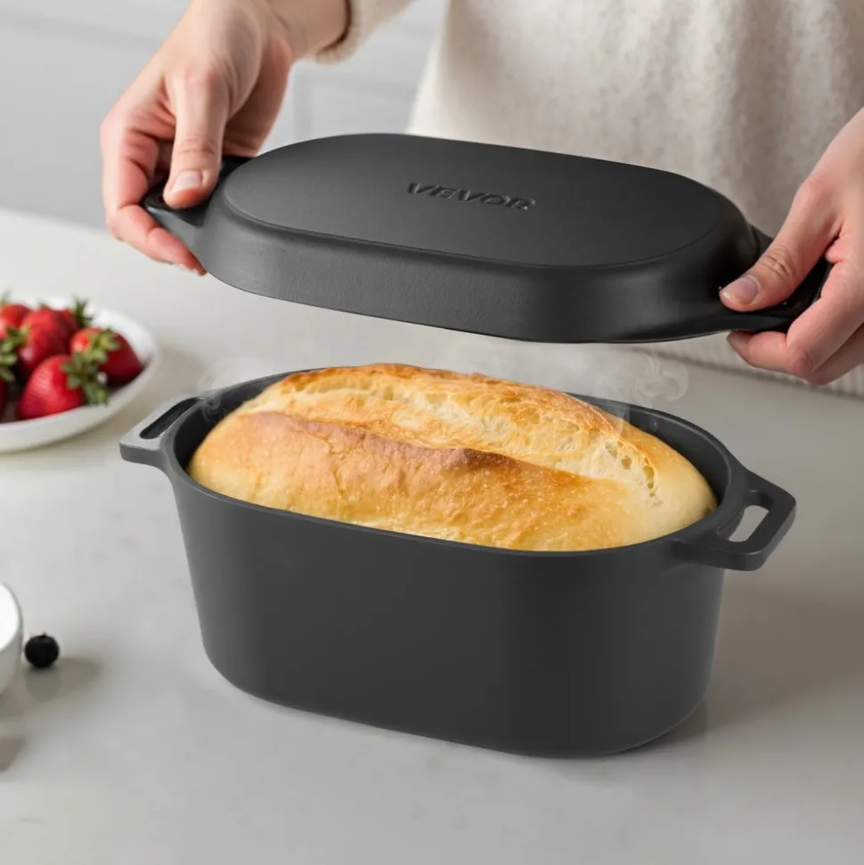 VEVOR Enameled Cast Iron Dutch Oven, 3.5 Quart Pot with Lid and Dual Handles, Heavy-Duty Durable Cookware Pan, Oven Induction Compatible up to 500℉, for Braising, Stews, Roasting, Bread Baking, Black