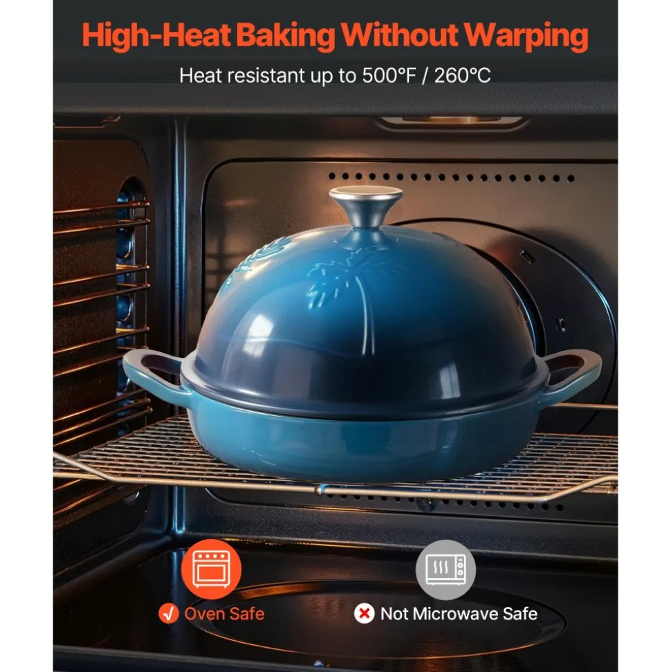 VEVOR Enameled Cast Iron Dutch Oven, 5 Quart Pot for Sourdough Bread Baking, Heavy-Duty Cookware Pan with Lid and Dual Handles, Oven Induction Compatible up to 500℉, for Cooking Roasting