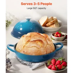 VEVOR Enameled Cast Iron Dutch Oven, 5 Quart Pot for Sourdough Bread Baking, Heavy-Duty Cookware Pan with Lid and Dual Handles, Oven Induction Compatible up to 500℉, for Cooking Roasting