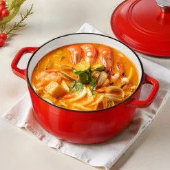 VEVOR Enameled Cast Iron Dutch Oven, 6 Quart Pot with Lid and Dual Handles, Heavy-Duty Durable Cookware Pan, Oven Induction Compatible up to 500℉, for Braising, Stews, Roasting, Bread Baking, Red