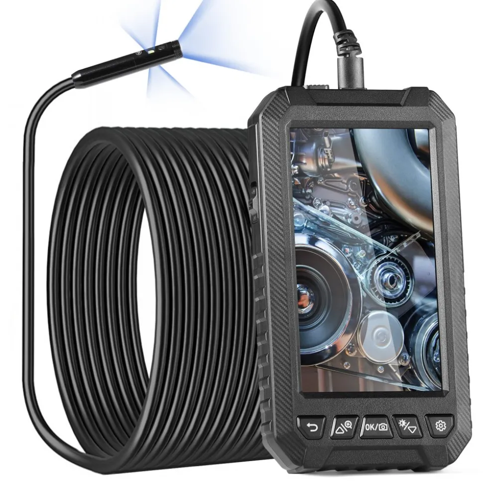 VEVOR Endoscope Camera with Light, Dual Lens Borescope with 49.2FT Semi-Rigid Cable, 4.3" Screen 1080P Inspection Camera, 8 + 1 LED Lights, 4X Zoom, IP67 Waterproof Snake Camera for Auto, Plumbing