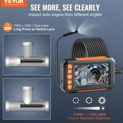 VEVOR Endoscope Camera with Light, Dual Lens Industrial Borescope, 4.3