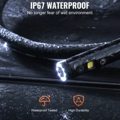 VEVOR Endoscope Camera with Light, Triple Lens Industrial Borescope, 5" Screen 1080P Inspection Camera, 8 + 2 Lights, IP67 Waterproof Snake Camera for Automotive, Plumbing (16.4FT Cable, 32GB Card)