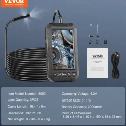 VEVOR Endoscope Camera with Light, Triple Lens Industrial Borescope, 5