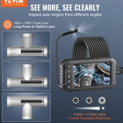 VEVOR Endoscope Camera with Light, Triple Lens Industrial Borescope, 5
