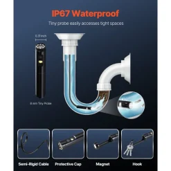 VEVOR Endoscope Camera with Light, Dual Lens Borescope for Android & IOS, 1920P HD Inspection Camera with 8 + 1 LED Light, 2X Zoom, 16.4FT Snake Cable, IP67 Waterproof Snake Camera for Auto, Plumbing