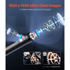VEVOR Endoscope Camera with Light, Dual Lens Borescope for Android & IOS, 1920P HD Inspection Camera with 8 + 1 LED Light, 2X Zoom, 16.4FT Snake Cable, IP67 Waterproof Snake Camera for Auto, Plumbing
