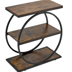 VEVOR End Table, 3-Tier Narrow Side Table with Open Storage Shelves, Modern Nightstand Bedside Desk with Round Metal Frame, Wood Sofa Coffee Desk for Living Room, Bedroom, Office, Rustic Brown