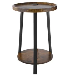 VEVOR End Table, 2-Tier Round Side Table with Open Storage Shelves, Modern Nightstand Bedside Desk with USB & AC Charging Port, Wood Sofa Coffee Desk for Living Room, Bedroom, Office, Dorm, Brown