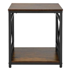 VEVOR End Table, 2-Tier Square Side Table with Open Storage Shelves, Modern Nightstand Bedside Desk with X-Design Metal Frame, Wood Sofa Coffee Desk for Living Room, Bedroom, Office, Dorm, Brown