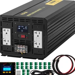 VEVOR Energy Converter, 5000W Modified Wave Transformer, 12V DC to 110V AC Vehicle Adapter, featuring LCD Screen, Remote Control, LED Light, and GFCI Sockets for RVs, Trucks, Boats, and Outdoor Adv