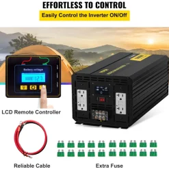VEVOR Energy Converter, 5000W Modified Wave Transformer, 12V DC to 110V AC Vehicle Adapter, featuring LCD Screen, Remote Control, LED Light, and GFCI Sockets for RVs, Trucks, Boats, and Outdoor Adv