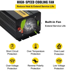 VEVOR Energy Converter, 5000W Modified Wave Transformer, 12V DC to 110V AC Vehicle Adapter, featuring LCD Screen, Remote Control, LED Light, and GFCI Sockets for RVs, Trucks, Boats, and Outdoor Adv