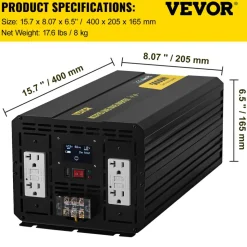 VEVOR Energy Converter, 5000W Modified Wave Transformer, 12V DC to 110V AC Vehicle Adapter, featuring LCD Screen, Remote Control, LED Light, and GFCI Sockets for RVs, Trucks, Boats, and Outdoor Adv