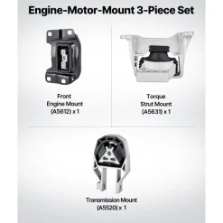 VEVOR Engine and Transmission Motor Mount Kit Replacement, Set of 3, Compatible with 2013–2019 Ford Escape 2.0L L4, Replace OE# A5612, A5631, A5520, Secure Support