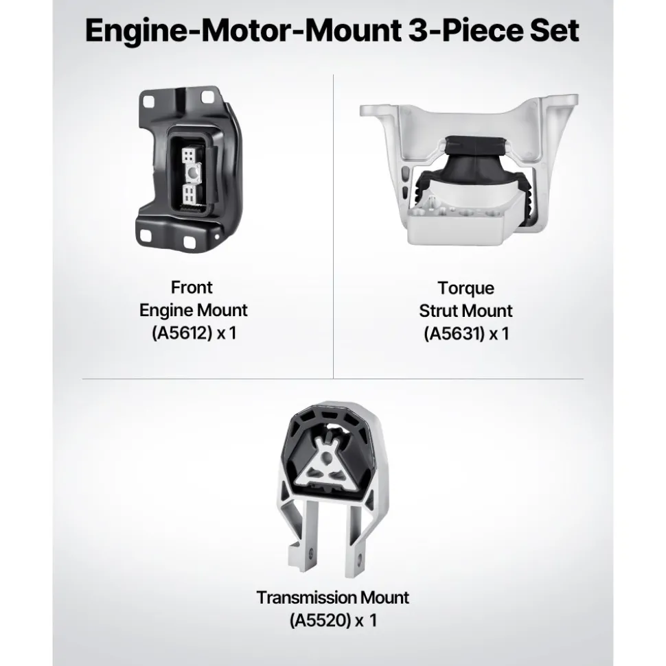 VEVOR Engine and Transmission Motor Mount Kit Replacement, Set of 3, Compatible with 2013–2019 Ford Escape 2.0L L4, Replace OE# A5612, A5631, A5520, Secure Support