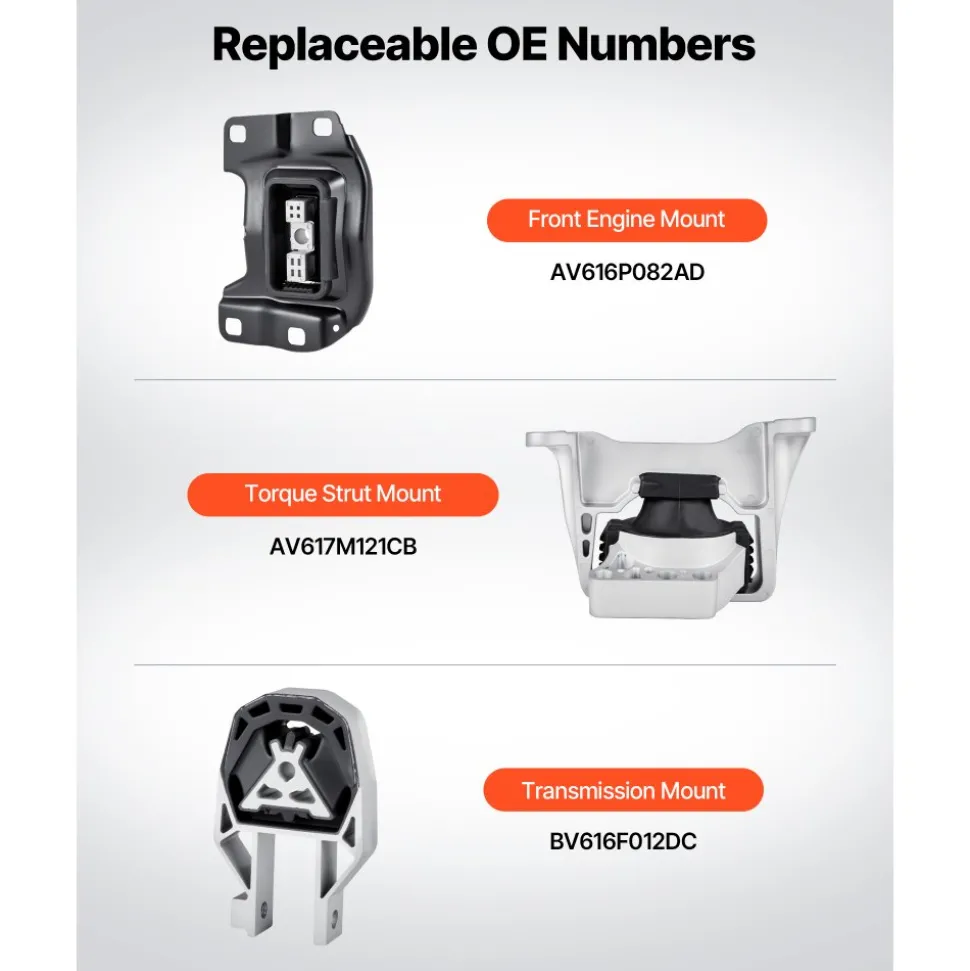 VEVOR Engine and Transmission Motor Mount Kit Replacement, Set of 3, Compatible with 2013–2019 Ford Escape 2.0L L4, Replace OE# A5612, A5631, A5520, Secure Support