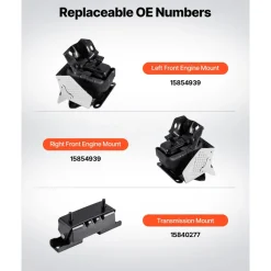 VEVOR Engine and Transmission Motor Mount Kit Replacement, Set of 3, Compatible with 2007–2013 Chevrolet Silverado 1500 5.3L V8, Replace OE# A5365, A5365, A2638, Secure Support