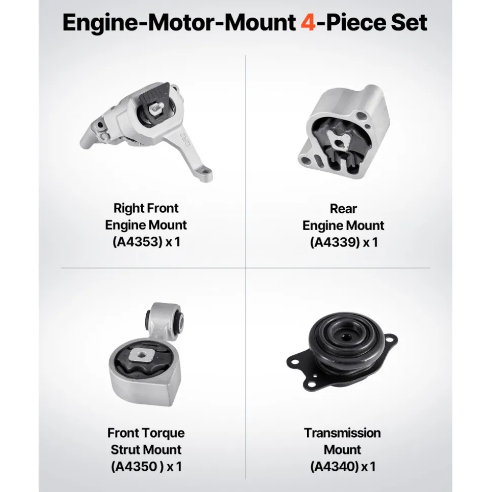 VEVOR Engine and Transmission Motor Mount Kit Replacement, Set of 4, Compatible with 2003–2008 Toyota Corolla 1.8L L4, Replace OE# A4220, A4219, A4218, A4221, Secure Support