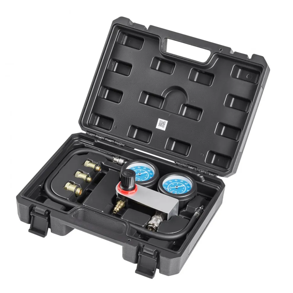 VEVOR Engine Cylinder Compression Tester Kit, Pressure Gauge Range of 0-100 PSI, Automotive Leak Down Tester Kit with 4 Adapters & Air Fittings, Pressure Check & Leakage Rate Test on Cars, Motorcycles