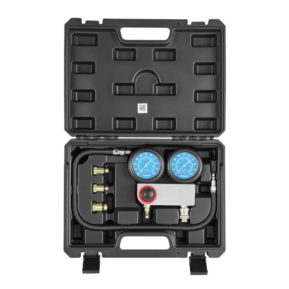 VEVOR Engine Cylinder Compression Tester Kit, Pressure Gauge Range of 0-100 PSI, Automotive Leak Down Tester Kit with 4 Adapters & Air Fittings, Pressure Check & Leakage Rate Test on Cars, Motorcycles