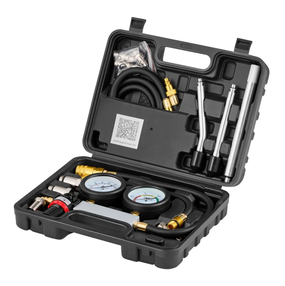 VEVOR Engine Cylinder Compression Tester Kit, Pressure Gauge Range of 0-100 PSI, Automotive Leak Down Tester Kit with 4 Adapters, 2 Metal Tubes, Pressure Check & Leakage Rate Test on Cars, Motorcycles