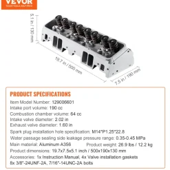 VEVOR Engine Cylinder Head Assembly Replacement, Aluminum Engine Cylinder Head Kit, Compatible with Small Block Chevrolet Engines, SBC 327/ 350/ 383, Corvette, Camaro, Z06