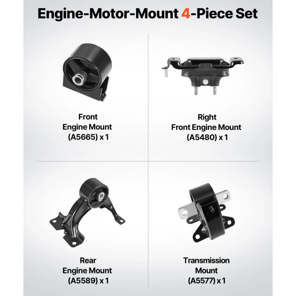 VEVOR Engine Motor Mount and Transmission Mount Kit Replacement, Set of 6, Compatible with 2003–2007 Honda Accord 2.4L L4, Replace OE# A4526HY, A4517, A4516, A4510, A4509, A4542, Secure Support