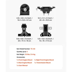 VEVOR Engine Motor Mount and Transmission Mount Kit Replacement, Set of 6, Compatible with 2003–2007 Honda Accord 2.4L L4, Replace OE# A4526HY, A4517, A4516, A4510, A4509, A4542, Secure Support