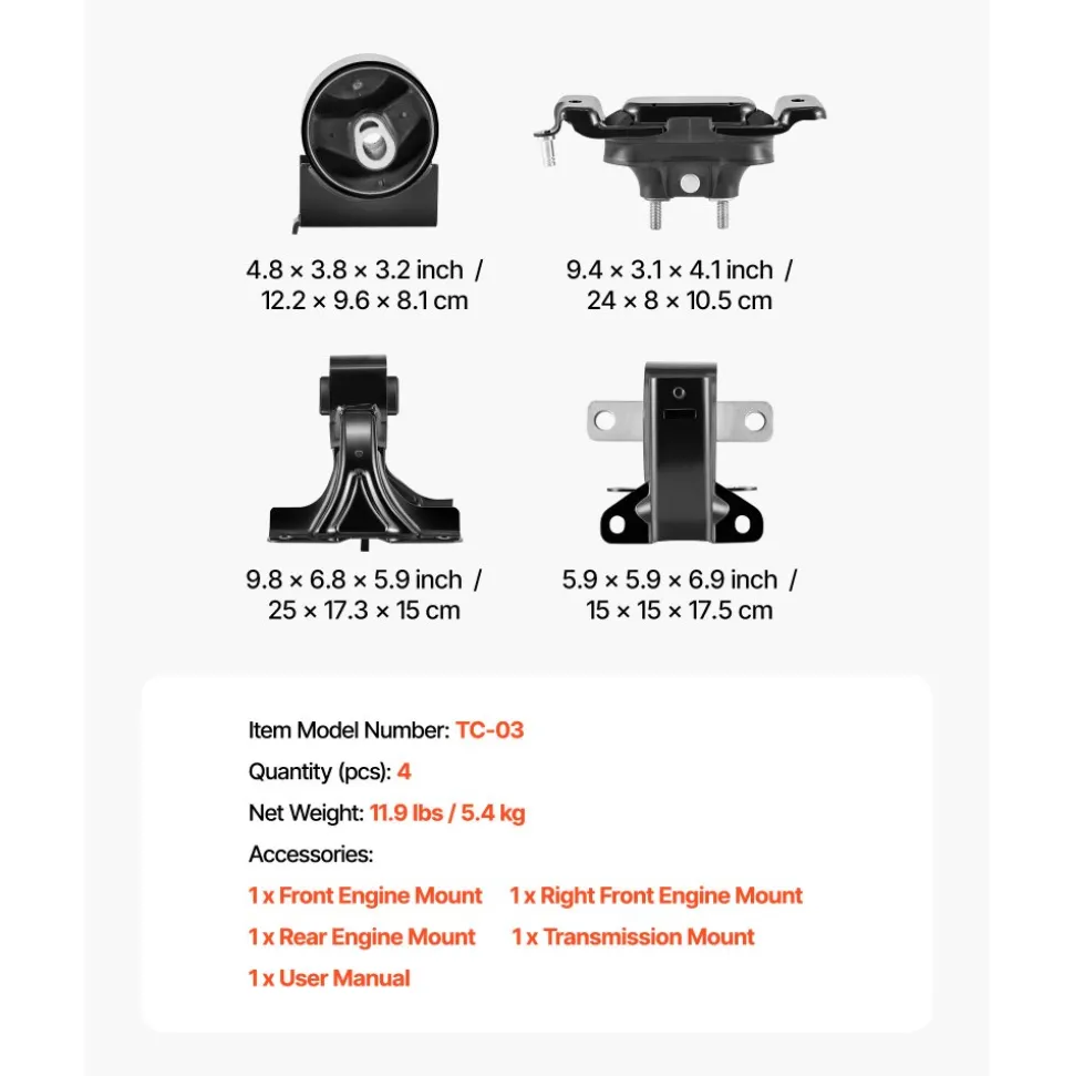 VEVOR Engine Motor Mount and Transmission Mount Kit Replacement, Set of 6, Compatible with 2003–2007 Honda Accord 2.4L L4, Replace OE# A4526HY, A4517, A4516, A4510, A4509, A4542, Secure Support