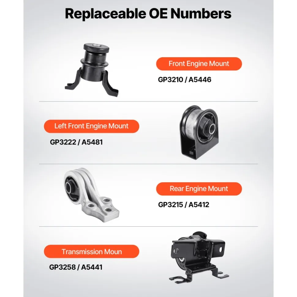 VEVOR Engine Motor Mount and Transmission Mount Kit Replacement, Set of 4, Compatible with 2009–2012 Ford Escape 2.5L L4, Replace OE# A5446, A5481, A5412, A5441, Secure Support
