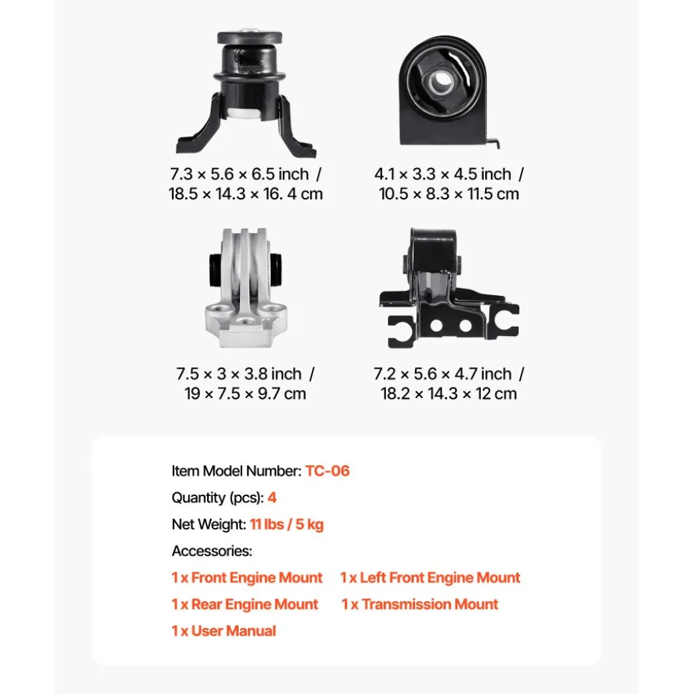 VEVOR Engine Motor Mount and Transmission Mount Kit Replacement, Set of 4, Compatible with 2009–2012 Ford Escape 2.5L L4, Replace OE# A5446, A5481, A5412, A5441, Secure Support