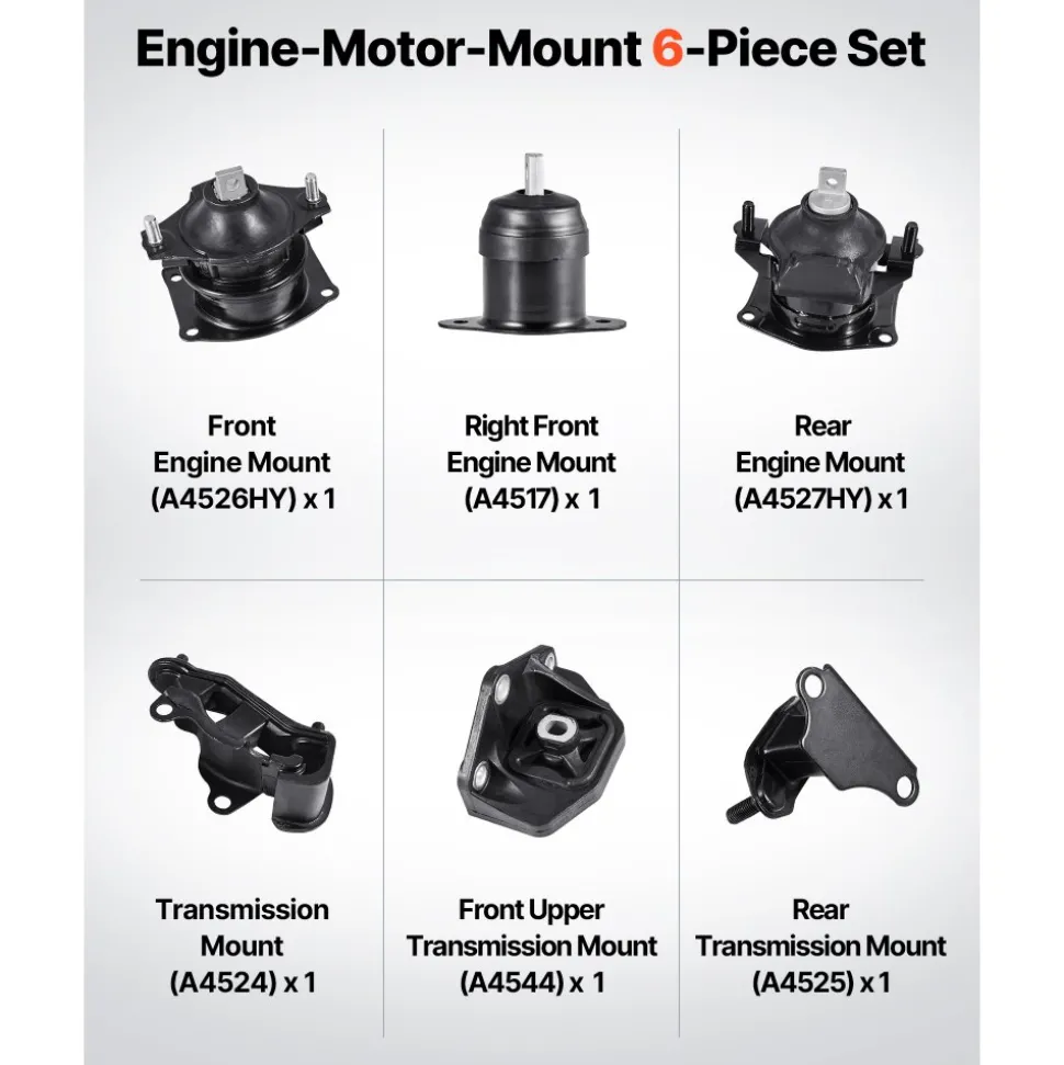VEVOR Engine Motor Mount and Transmission Mount Kit Replacement, Set of 6, Compatible with 2003–2007 Honda Accord 3.0L V6, Replace OE# A4526HY, A4517, A4527HY, A4524, A4544, A4525, Secure Support