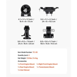 VEVOR Engine Motor Mount and Transmission Mount Kit Replacement, Set of 4, Compatible with 2008–2010 Chrysler Town & Country 3.3L, Replace OE# A5654, A5480, A5465, A5493, Secure Support