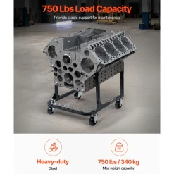 VEVOR Engine Stand, 750 LBS Load Capacity Engine Motor Stand with Adjustable Width & Length, Heavy-Duty Steel Motor Holder with 4 Swivel Casters and 2 Ratchet Straps, Suitable for Most Engines