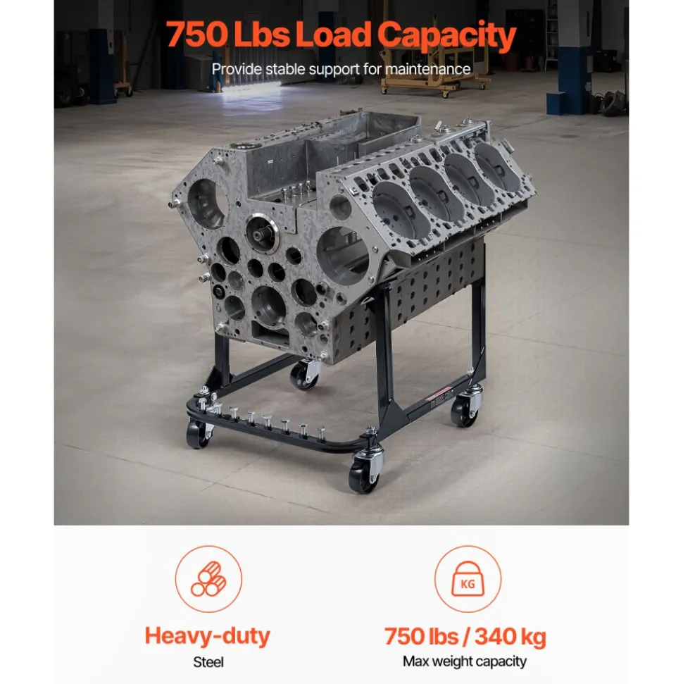 VEVOR Engine Stand, 750 LBS Load Capacity Engine Motor Stand, Heavy-Duty Steel Motor Holder with 4 Swivel Casters and 4 Hook Positions, Suitable for BB-CHEVY and GEN-1 SB-CHEVY Engines