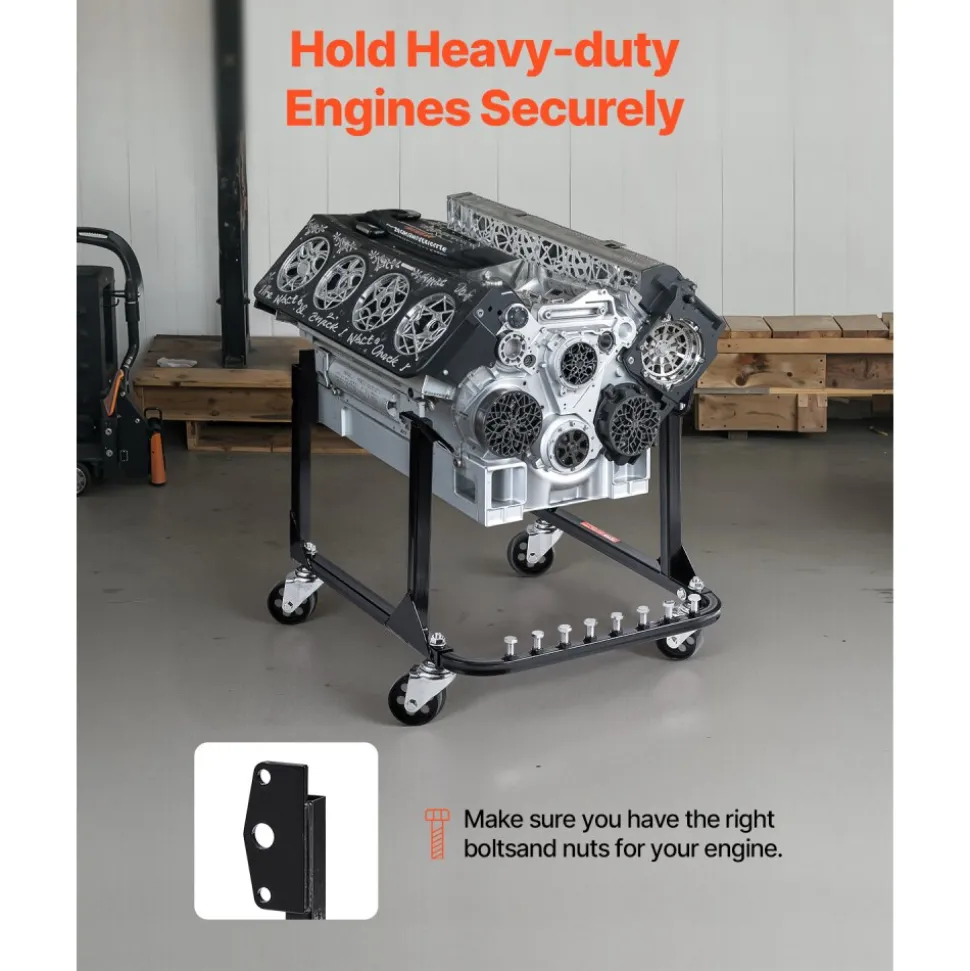 VEVOR Engine Stand, 750 LBS Load Capacity Engine Motor Stand, Heavy-Duty Steel Motor Holder with 4 Swivel Casters and 4 Hook Positions, Suitable for BB-CHEVY and GEN-1 SB-CHEVY Engines