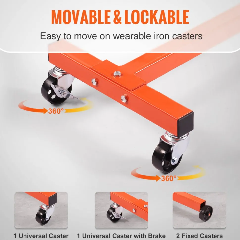 VEVOR Engine Stand, 750 lbs (3/8 Ton) Rotating Engine Motor Stand with 360 Degree Adjustable Head, Cast Iron Motor Hoist Dolly, 4-Caster, 4 Adjustable Arms, for Vehicle Maintenance, Auto Repair