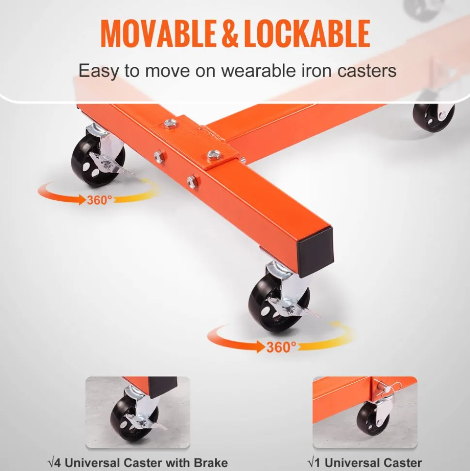 VEVOR Engine Stand, 1500 lbs (3/4 Ton) Rotating Engine Motor Stand with 360 Degree Adjustable Head, Cast Iron Folding Motor Hoist Dolly, 5-Caster, 4 Adjustable Arms, for Vehicle Maintenance