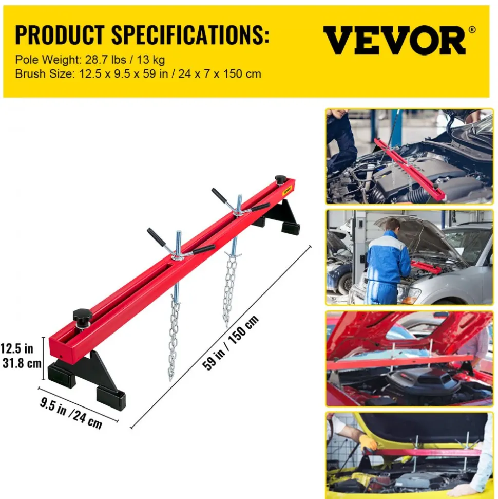 VEVOR Engine Support Bar 1100 Lbs Capacity Engine Transverse Bar Engine Hoist 2 Point Lift Holder Hoist Dual Hooks, Engine Hoist Keeps Engine Stable for Home Garages & Auto Repair Shop
