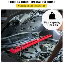 VEVOR Engine Support Bar 1100 Lbs Capacity Engine Transverse Bar Engine Hoist 2 Point Lift Holder Hoist Dual Hooks, Engine Hoist Keeps Engine Stable for Home Garages & Auto Repair Shop