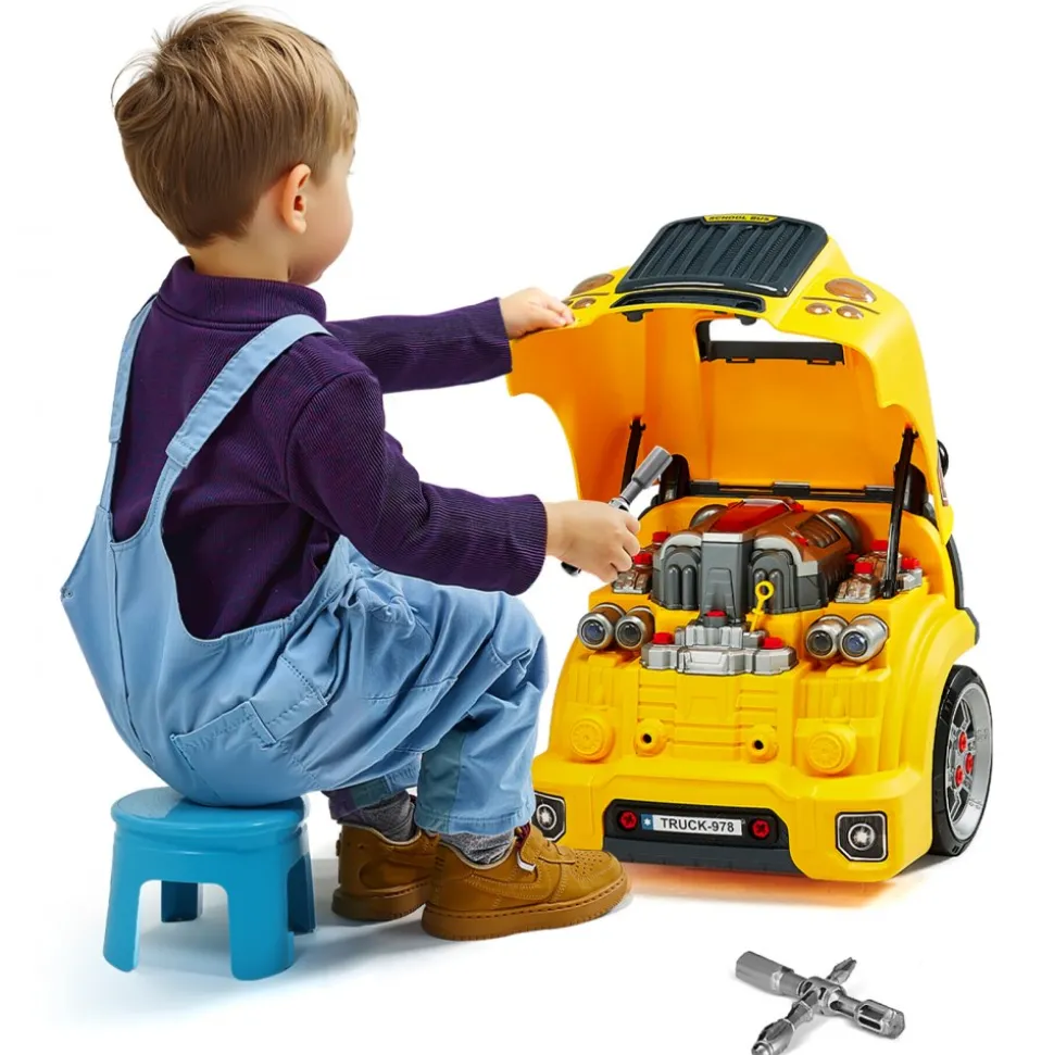 VEVOR Engine Toy, 60 Pieces, Kids Mechanic Car Repair Set with Removable Parts, Lights and Sounds, Steering Wheel and Horn, Kids Mechanic Workshop Set for Toddler Ages 3 Years and Up, Yellow