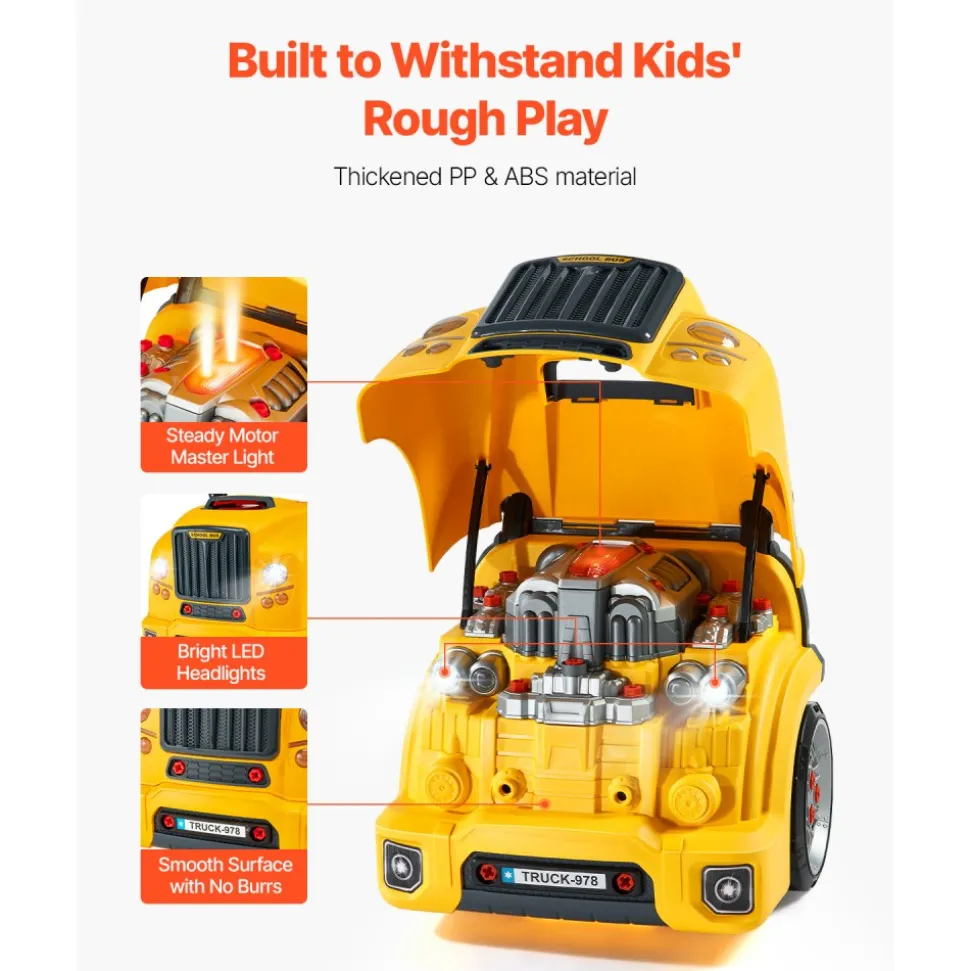 VEVOR Engine Toy, 60 Pieces, Kids Mechanic Car Repair Set with Removable Parts, Lights and Sounds, Steering Wheel and Horn, Kids Mechanic Workshop Set for Toddler Ages 3 Years and Up, Yellow