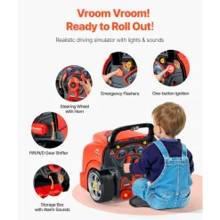 VEVOR Engine Toy, 60 Pieces, Kids Mechanic Car Repair Set with Removable Parts, Lights and Sounds, Steering Wheel and Horn, Kids Mechanic Workshop Set for Toddler Ages 3 Years and Up, Red