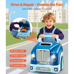 VEVOR Engine Toy, 60 Pieces, Kids Mechanic Car Repair Set with Removable Parts, Lights and Sounds, Steering Wheel and Horn, Kids Mechanic Workshop Set for Toddler Ages 3 Years and Up, Blue