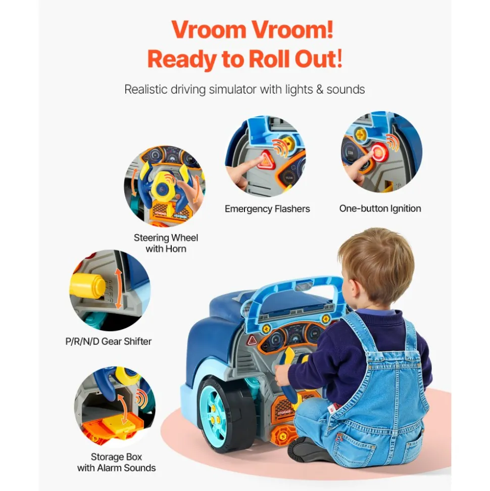 VEVOR Engine Toy, 60 Pieces, Kids Mechanic Car Repair Set with Removable Parts, Lights and Sounds, Steering Wheel and Horn, Kids Mechanic Workshop Set for Toddler Ages 3 Years and Up, Blue