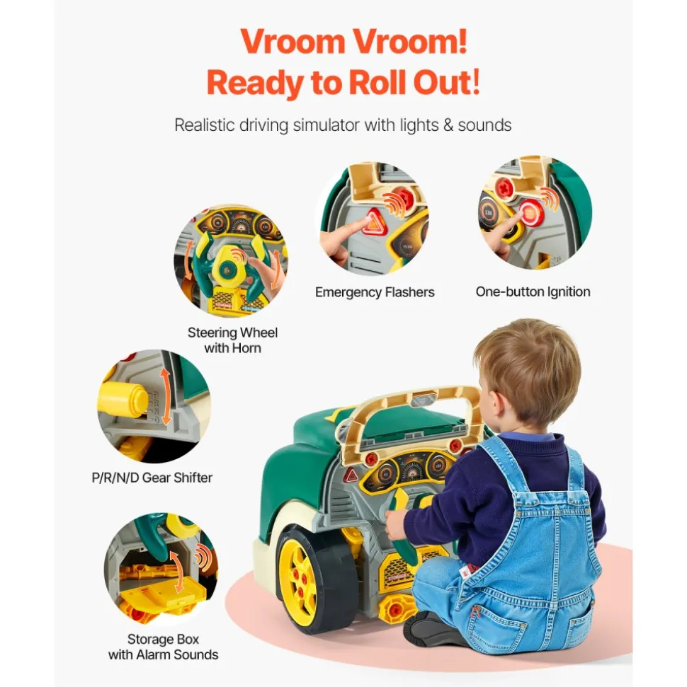 VEVOR Engine Toy, 60 Pieces, Kids Mechanic Car Repair Set with Removable Parts, Lights and Sounds, Steering Wheel and Horn, Kids Mechanic Workshop Set for Toddler Ages 3 Years and Up, Green