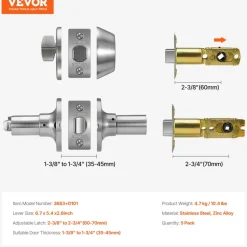 VEVOR Entry Door Locksets with Deadbolt, 5 Pack Satin Nickel Entry Lever and Single Cylinder Deadbolt, Keyed Alike Combo Pack, Fit for 1-3/8" to 1-3/4" Door Thickness, for Entrance and Front Door