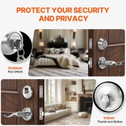 VEVOR Entry Door Locksets with Deadbolt, 5 Pack Satin Nickel Entry Lever and Single Cylinder Deadbolt, Keyed Alike Combo Pack, Fit for 1-3/8" to 1-3/4" Door Thickness, for Entrance and Front Door