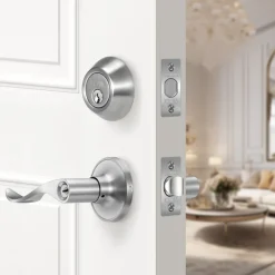 VEVOR Entry Door Locksets with Deadbolt, 5 Pack Satin Nickel Entry Lever and Single Cylinder Deadbolt, Keyed Alike Combo Pack, Fit for 1-3/8